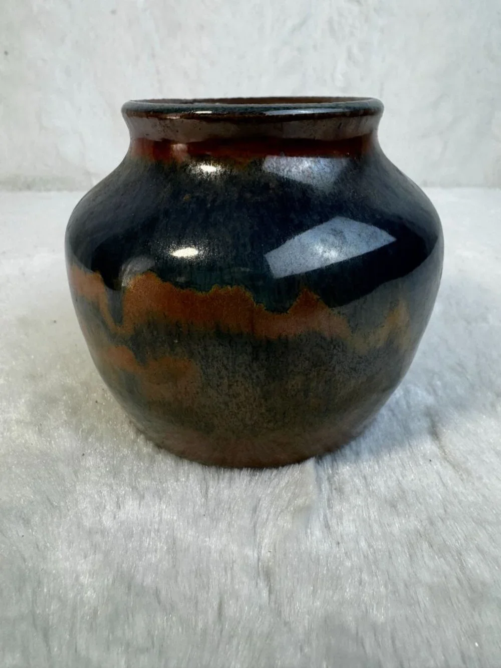 Handcrafted Glazed Ceramic Vase With Earthy Tones & Abstract Design